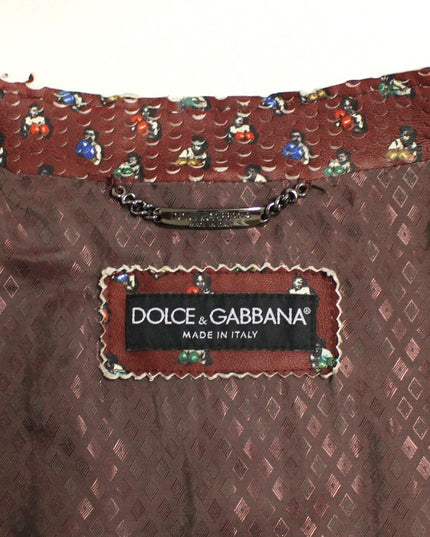Dolce & Gabbana Bordeaux Leather Boxer Print Jacket Coat