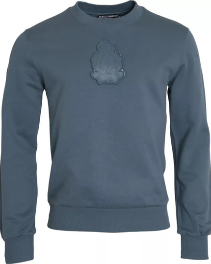 Dolce & Gabbana Blue Cotton Logo Patch Crew Neck Men Pullover Sweater