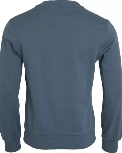 Dolce & Gabbana Blue Cotton Logo Patch Crew Neck Men Pullover Sweater