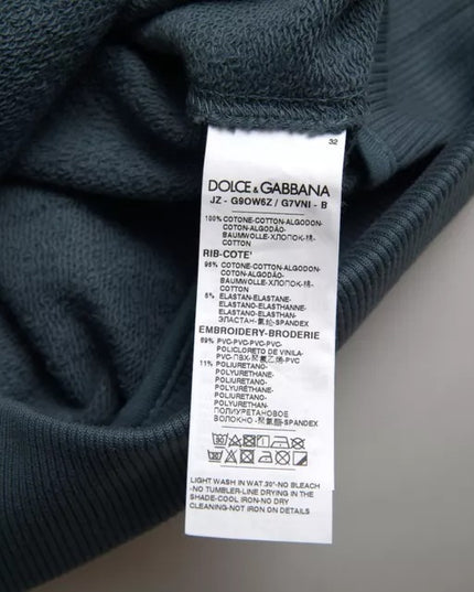Dolce & Gabbana Blue Cotton Logo Patch Crew Neck Men Pullover Sweater