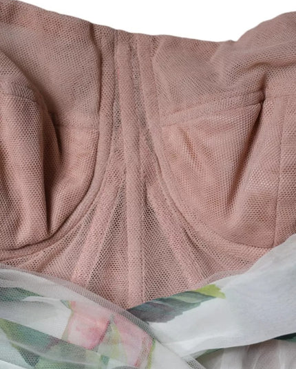 Dolce & Gabbana White Silk Floral Print A-line Midi Dress