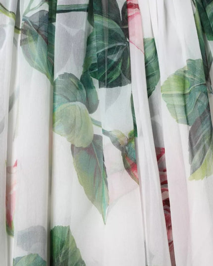 Dolce & Gabbana White Silk Floral Print A-line Midi Dress