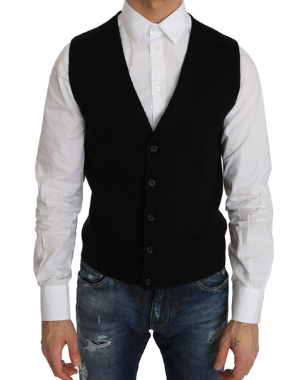 Dolce & Gabbana Black Cotton Dress Woven Waistcoat
