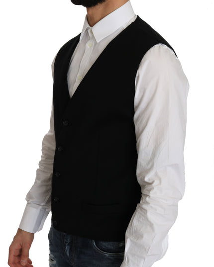Dolce & Gabbana Black Cotton Dress Woven Waistcoat