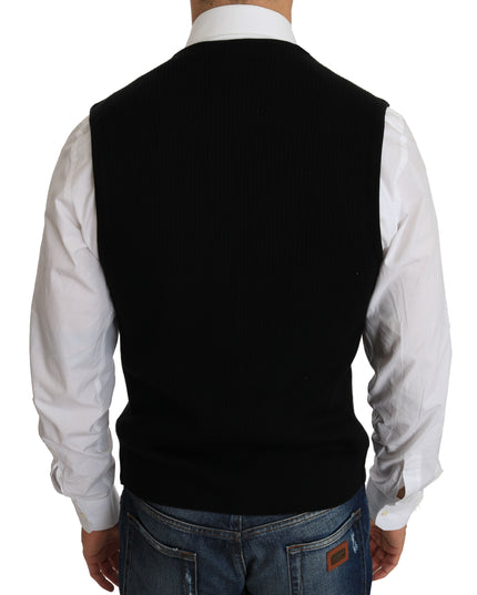 Dolce & Gabbana Black Cotton Dress Woven Waistcoat