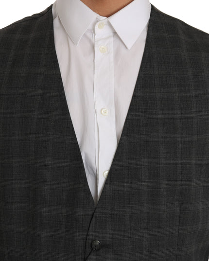 Dolce & Gabbana Gray Wool STAFF Checkered Stretch Vest