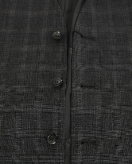 Dolce & Gabbana Gray Wool STAFF Checkered Stretch Vest