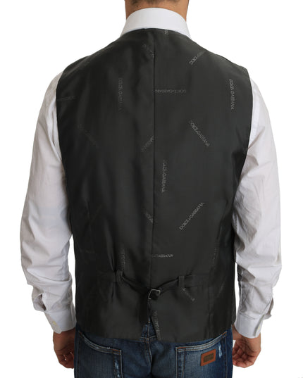 Dolce & Gabbana Gray Wool STAFF Checkered Stretch Vest