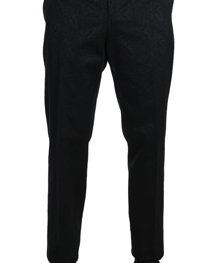 Dolce & Gabbana Black Cotton Brocade Formal Trousers Pants