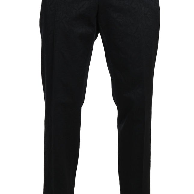 Dolce & Gabbana Black Cotton Brocade Formal Trousers Pants