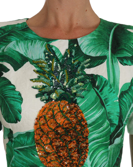 Dolce & Gabbana A-Line Banana Leaf Pineapple Crystal Dress