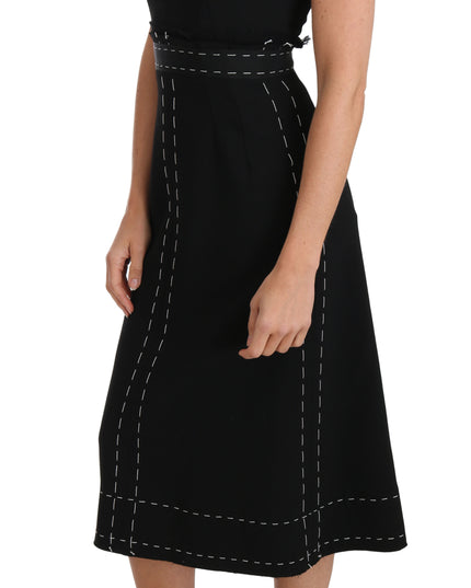 Dolce & Gabbana Black Wool Stretch A-line Sheath Dress
