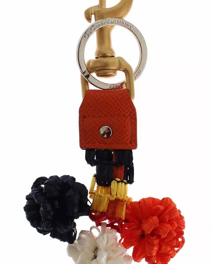 Dolce & Gabbana Brown Gold Raffia Leather Clasp Finder Chain Keyring