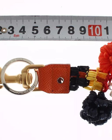 Dolce & Gabbana Brown Gold Raffia Leather Clasp Finder Chain Keyring