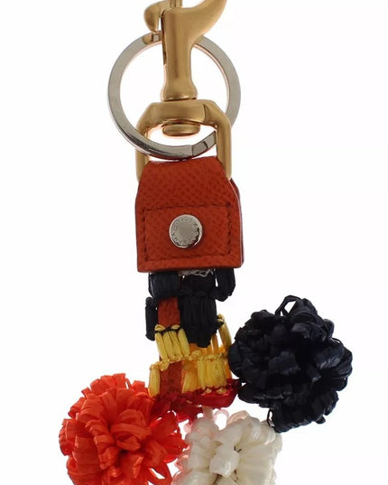 Dolce & Gabbana Brown Gold Raffia Leather Clasp Finder Chain Keyring