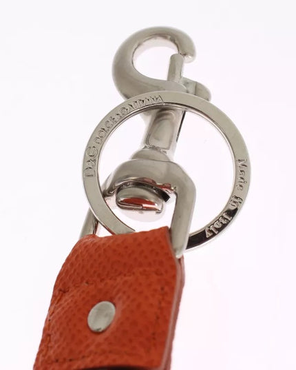 Dolce & Gabbana Silver Brown Raffia Leather Clasp Finder Chain Keyring