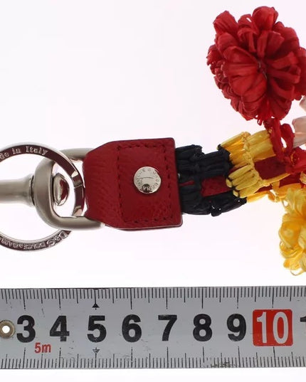 Dolce & Gabbana Silver Brown Raffia Leather Clasp Finder Chain Keyring