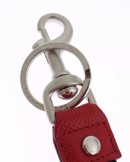 Dolce & Gabbana Silver Brown Raffia Leather Clasp Finder Chain Keyring