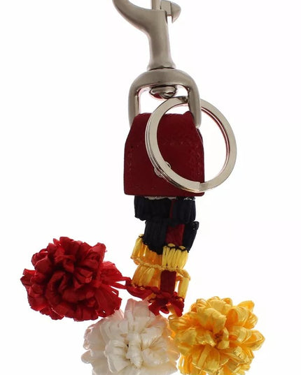 Dolce & Gabbana Silver Brown Raffia Leather Clasp Finder Chain Keyring