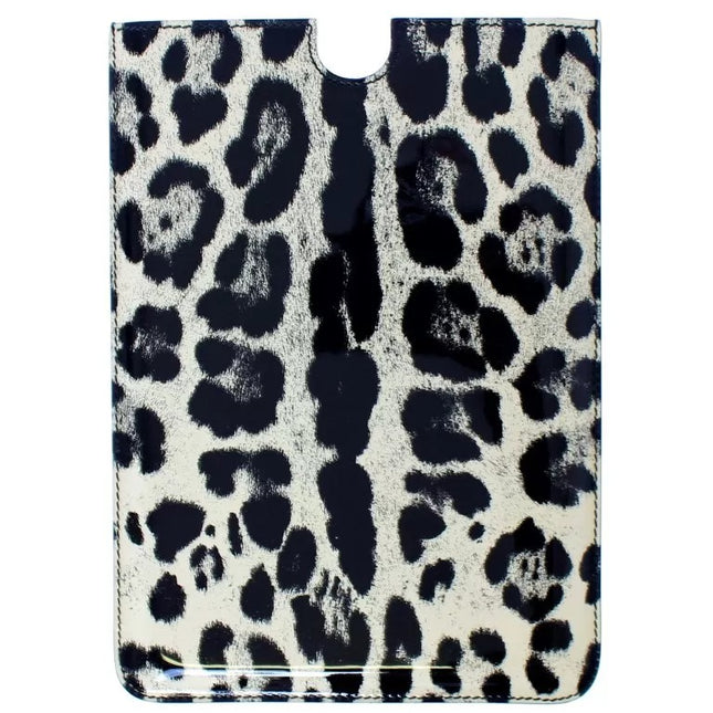 Dolce & Gabbana White Leopard Pattern Leather eBook Cover Tablet Case