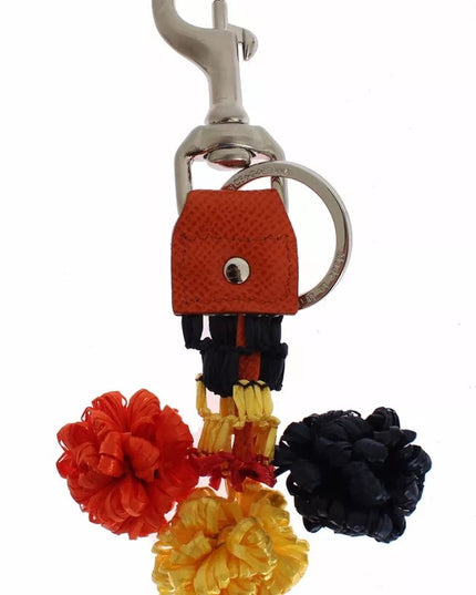 Dolce & Gabbana Red Yellow Raffia Leather Clasp Finder Keyring Keychain