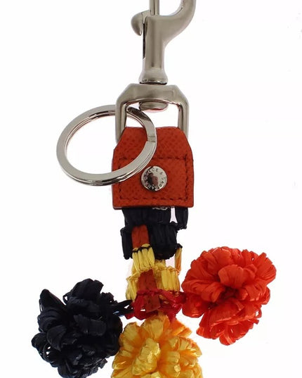 Dolce & Gabbana Red Yellow Raffia Leather Clasp Finder Keyring Keychain