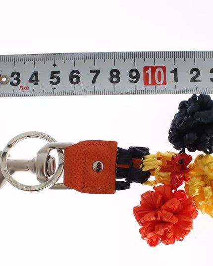 Dolce & Gabbana Red Yellow Raffia Leather Clasp Finder Keyring Keychain