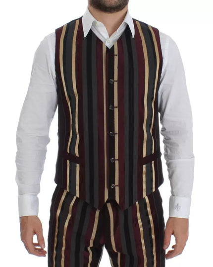 Dolce & Gabbana Multicolor Striped Runway 3 Piece Slim Fit Vest Suit