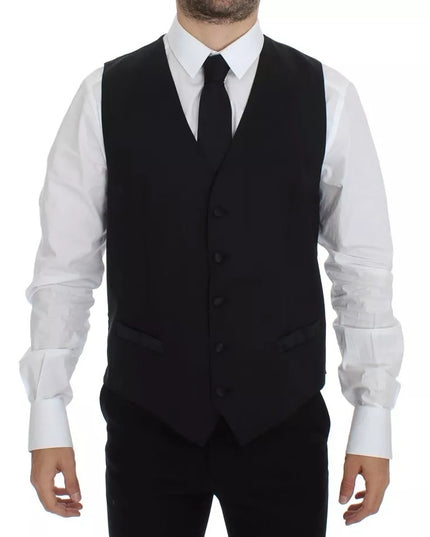 Dolce & Gabbana Black Wool Silk Dress Gilet Jacket Vest