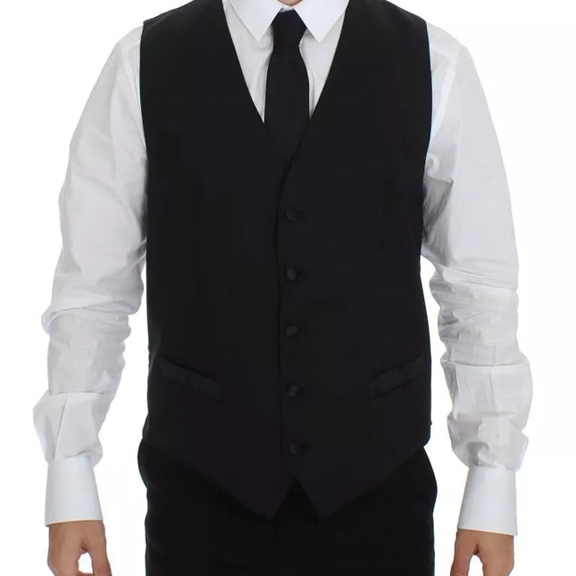 Dolce & Gabbana Black Wool Silk Dress Gilet Jacket Vest