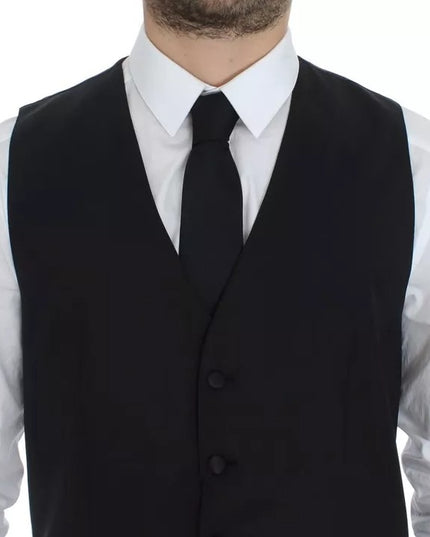 Dolce & Gabbana Black Wool Silk Dress Gilet Jacket Vest