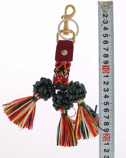 Dolce & Gabbana Multicolor Raffia Leather Clasp Finder Chain Keyring