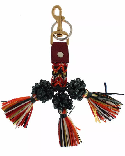 Dolce & Gabbana Multicolor Raffia Leather Clasp Finder Chain Keyring