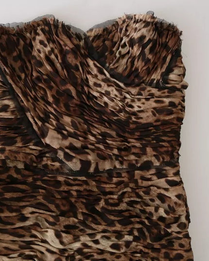 Dolce & Gabbana Brown Leopard Silk Chiffon Ruched Mermaid Maxi Dress