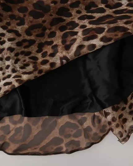 Dolce & Gabbana Brown Leopard Silk Chiffon Ruched Mermaid Maxi Dress