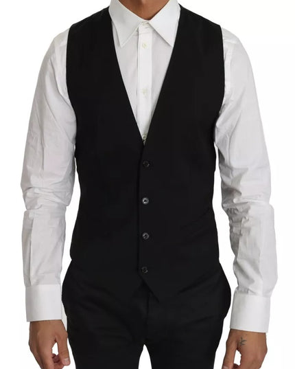 Dolce & Gabbana Black Wool Logo Waistcoat Vest