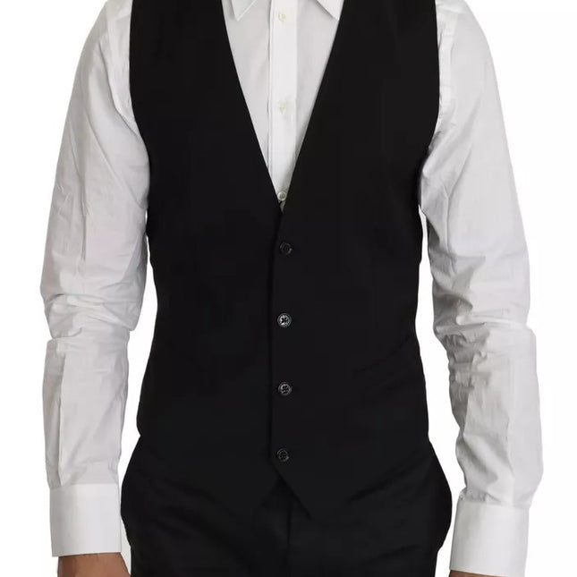 Dolce & Gabbana Black Wool Logo Waistcoat Vest