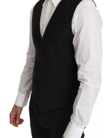Dolce & Gabbana Black Wool Logo Waistcoat Vest