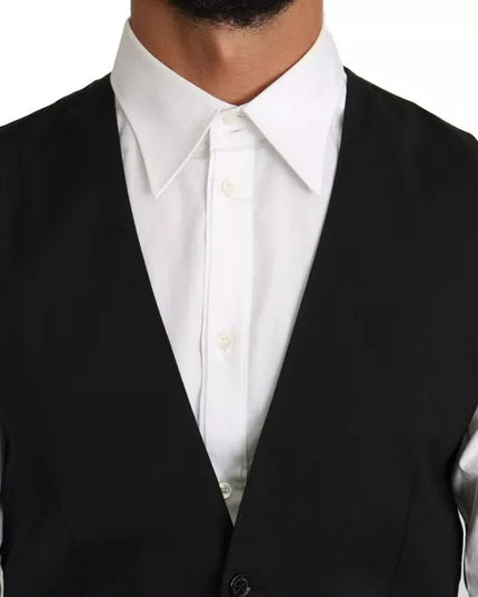 Dolce & Gabbana Black Wool Logo Waistcoat Vest