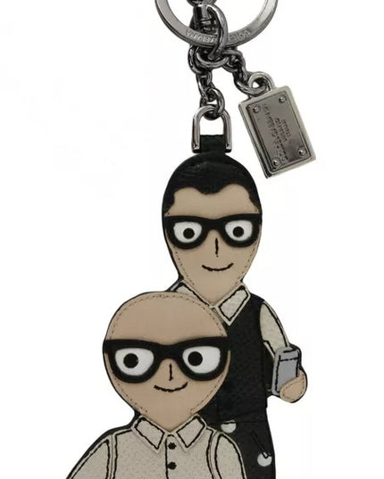 Dolce & Gabbana Silver Leather Dominico Stefano #DGFAMILY Logo Badge Keychain