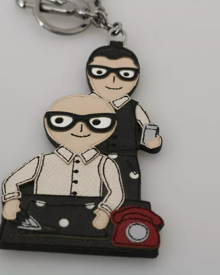Dolce & Gabbana Silver Leather Dominico Stefano #DGFAMILY Logo Badge Keychain