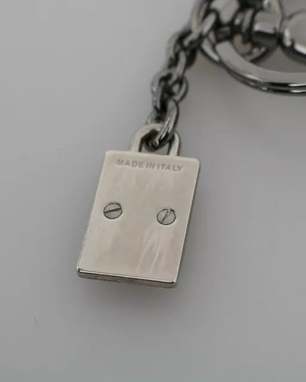 Dolce & Gabbana Silver Leather Dominico Stefano #DGFAMILY Logo Badge Keychain
