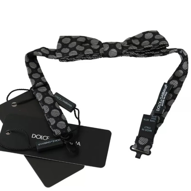 Dolce & Gabbana Black Silk Circles Men Necktie Bow Tie