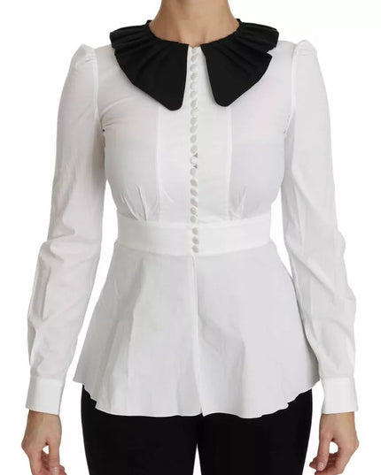 Dolce & Gabbana Black White Decorative Buttons Tops Shirt Blouse