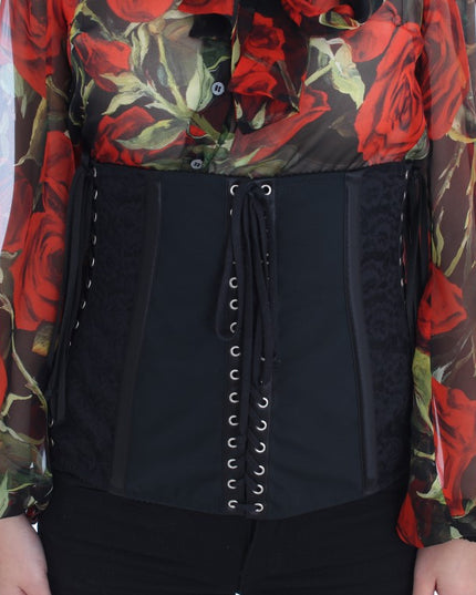 Dolce & Gabbana Black Stretch Corset Waist Strap Belt