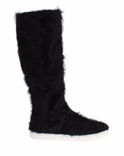 Dolce & Gabbana Black Xiangao Lamb Fur Leather Boots
