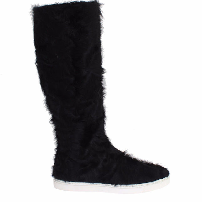 Dolce & Gabbana Black Xiangao Lamb Fur Leather Boots