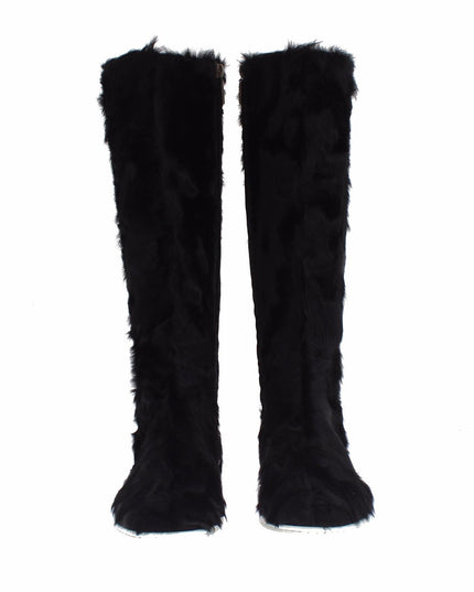 Dolce & Gabbana Black Xiangao Lamb Fur Leather Boots