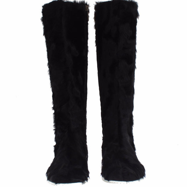Dolce & Gabbana Black Xiangao Lamb Fur Leather Boots