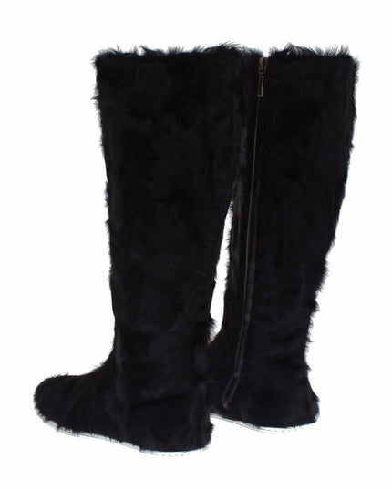 Dolce & Gabbana Black Xiangao Lamb Fur Leather Boots